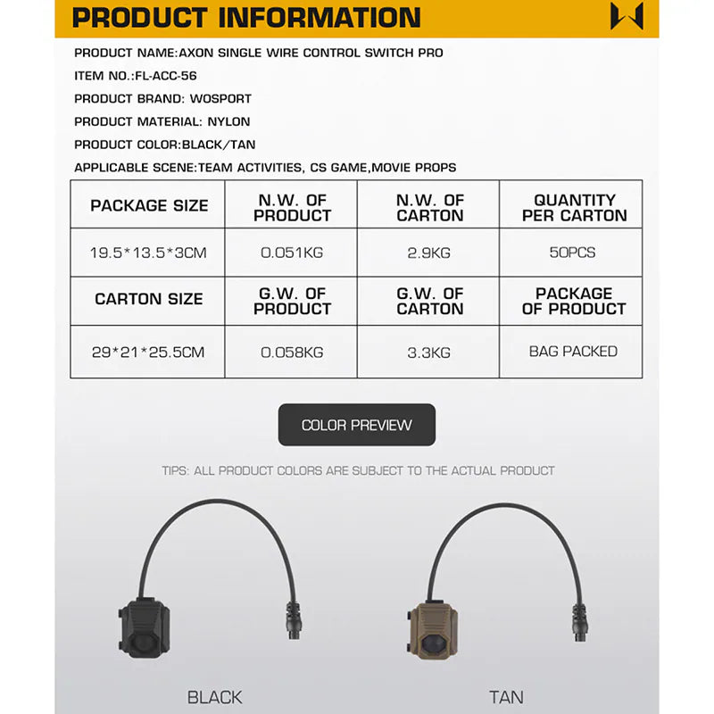 WoSporT UNUTY Tactical AXON SLタイプ ワイヤースイッチ 各種ライト PEQ対応