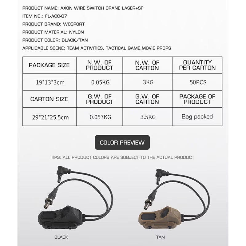 WoSporT Unity Tactical AXONスタイル デュアルスイッチ Crane Laserプラグ+SureFire ライトプラグ