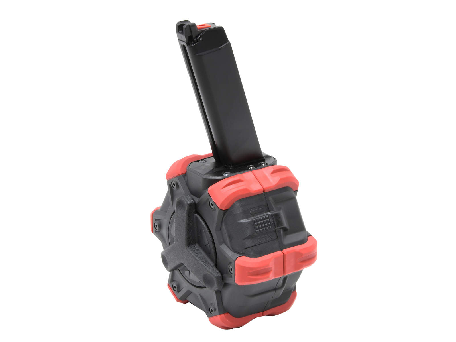 AW CUSTOM WE / 東京マルイ GLOCK GBBシリーズ用 350連ドラムマガジン BK / RED