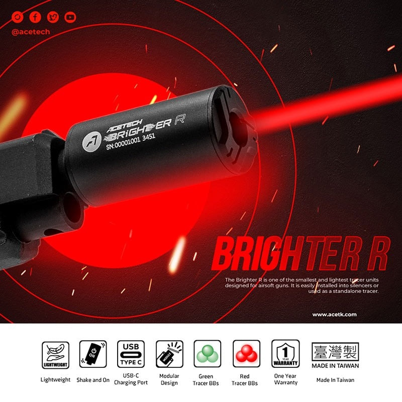 ACETECH Brighter R トレーサー ユニット (グリーン＆レッド蓄光BB弾対応/14mm逆ネジ)
